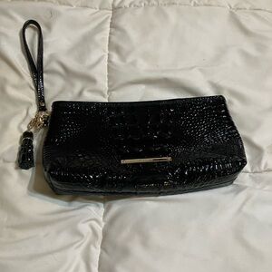 Brahmin Elegant Black Crocodile-Embossed Clutch 10-4 1/2